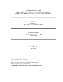 Queering Significance What Preservationists Can Learn from How Lgbtq+ Philadelphians Ascribe Significance to History Sites