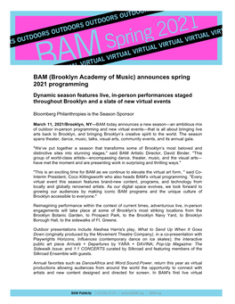 BAM (Brooklyn Academy of Music) Announces Spring 2021 Programming