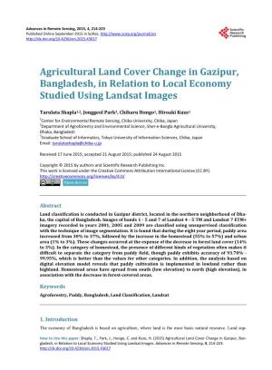 Agricultural Land Cover Change in Gazipur, Bangladesh, in Relation to Local Economy Studied Using Landsat Images
