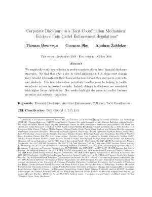 Corporate Disclosure As a Tacit Coordination Mechanism: Evidence from Cartel Enforcement Regulations∗