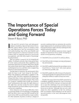 The Importance of Special Operations Forces Today and Going Forward Steven P