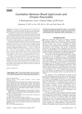 Correlation Between Blood Lipid Levels and Chronic Pancreatitis a Retrospective Case–Control Study of 48 Cases