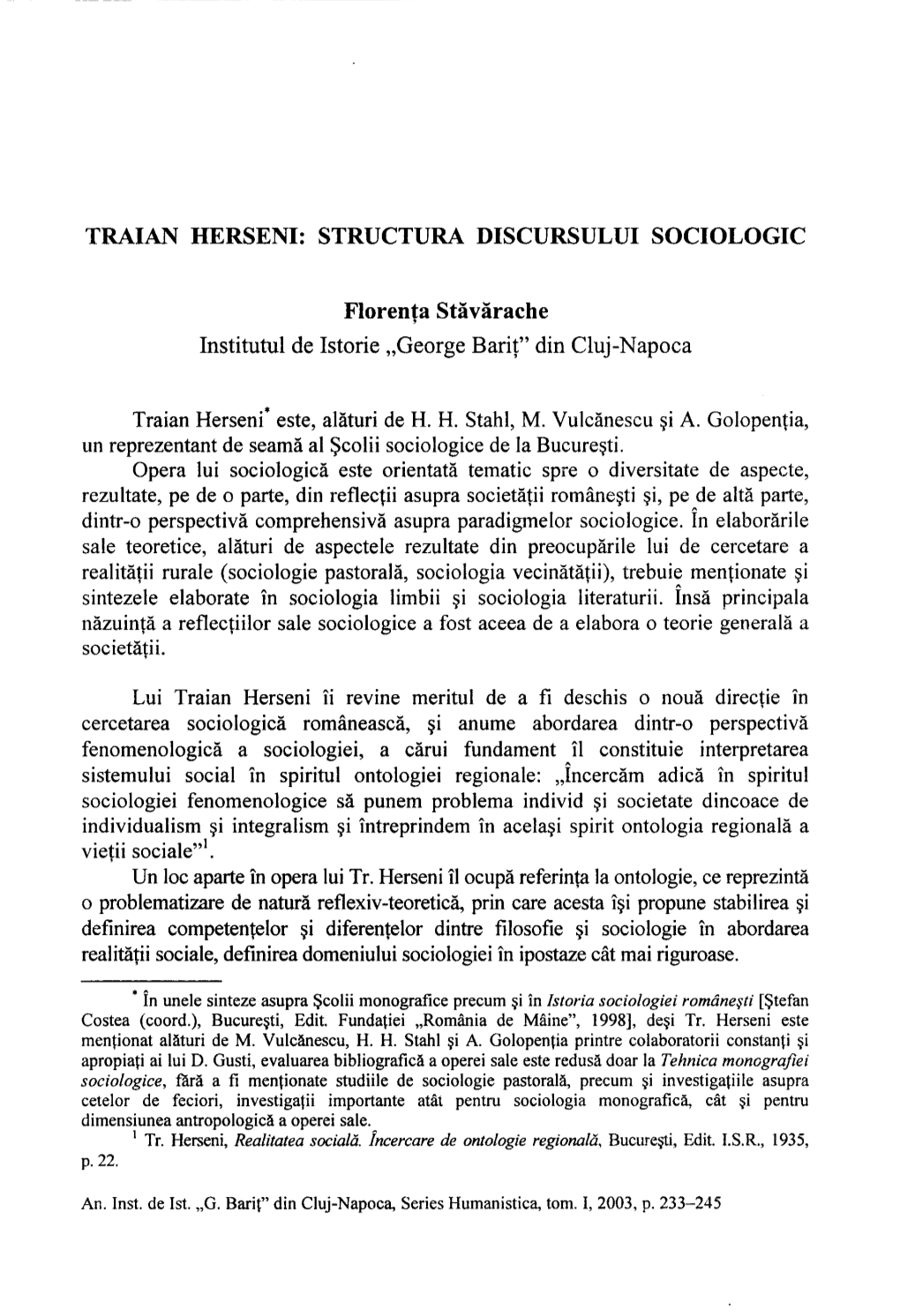 Traiai{ Herseni: Structura Discursului Sociologic