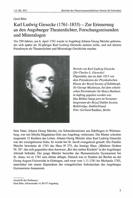 Karl Ludwig Giesecke (1761-1833) - Zur Erinnerung an Den Augsburger Theaterdichter, Forschungsreisenden Und Mineralogen Vor 250 Jahren, Am 6