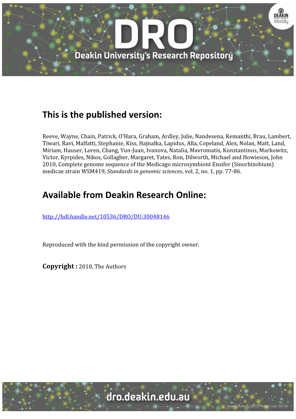 Ensifer (Sinorhizobium) Medicae Strain WSM419, Standards in Genomic Sciences, Vol