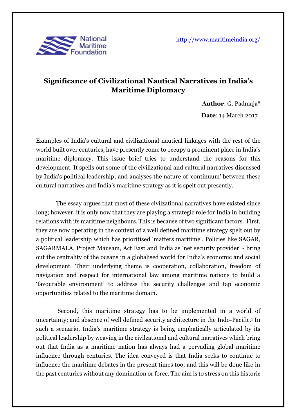Significance of Civilizational Nautical Narratives in India's Maritime