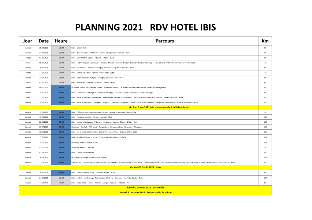 Planning 2021 Rdv Hotel Ibis