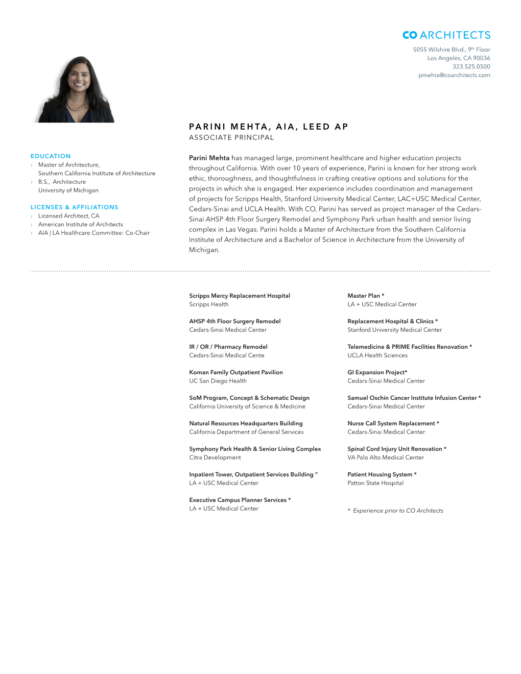 Parini Mehta, Aia, Leed Ap Associate Principal