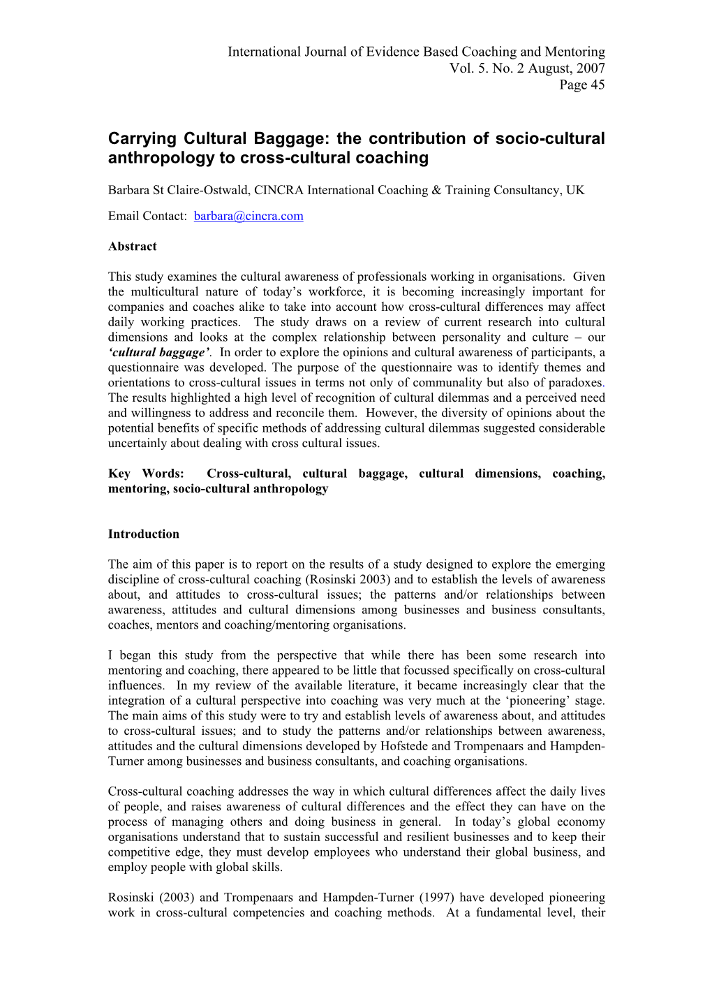 Carrying Cultural Baggage: the Contribution of Socio-Cultural Anthropology to Cross-Cultural Coaching