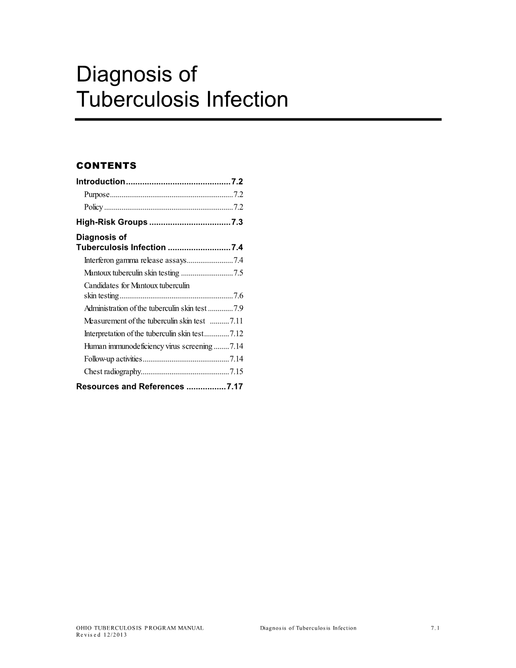 Diagnosis of Tuberculosis Infection