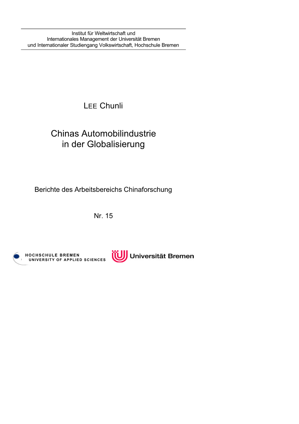 Chinas Automobilindustrie in Der Globalisierung