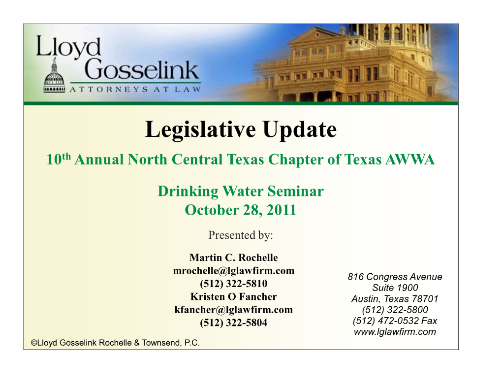 Legislative Update 10Th Annual North Central Texas Chapter of Texas AWWA