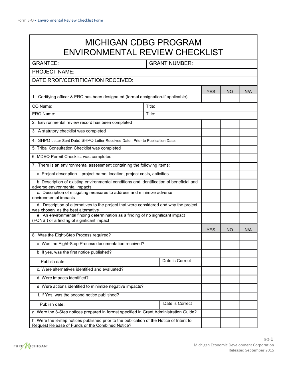 Form 5-O Environmental Review Checklist Form