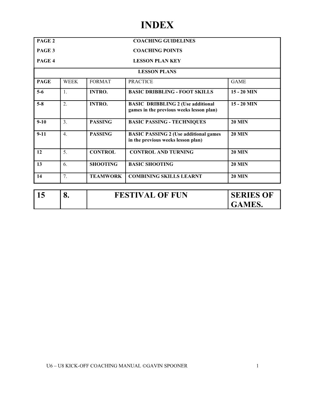 8 Week Practice Plan U6-U8