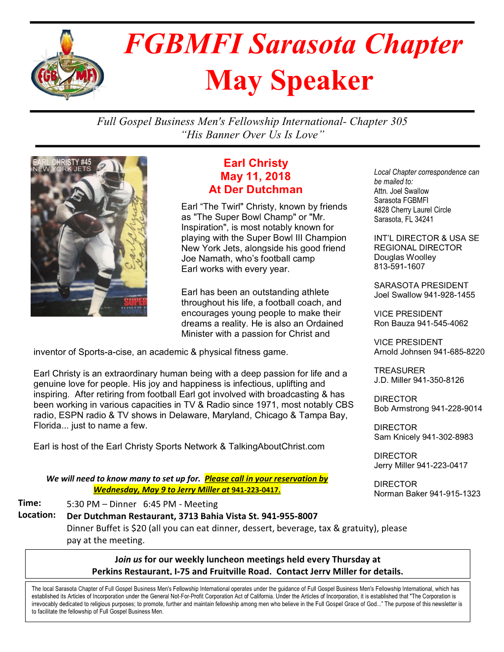 FGBMFI Sarasota Chapter May Speaker
