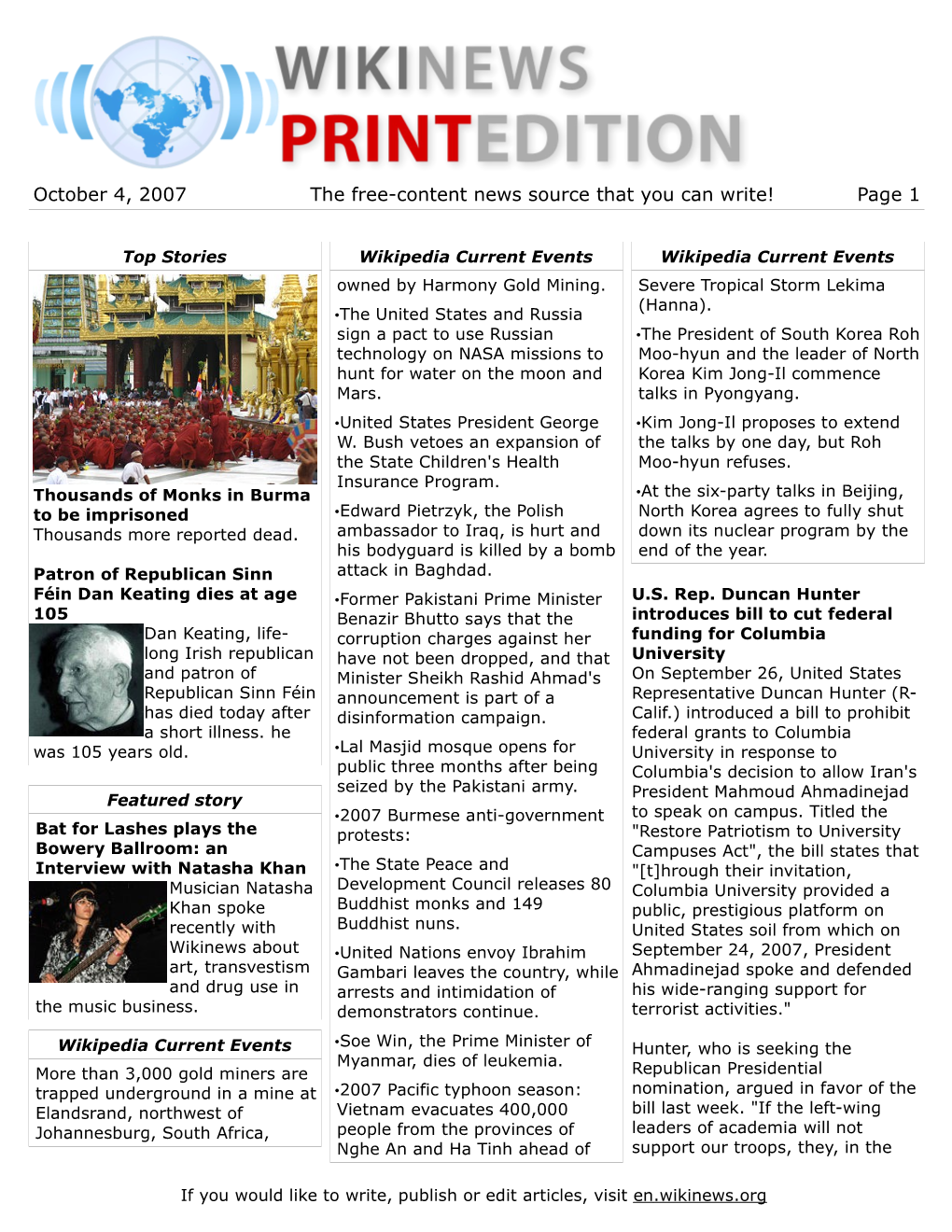 October 4, 2007 the Free-Content News Source That You Can Write! Page 1