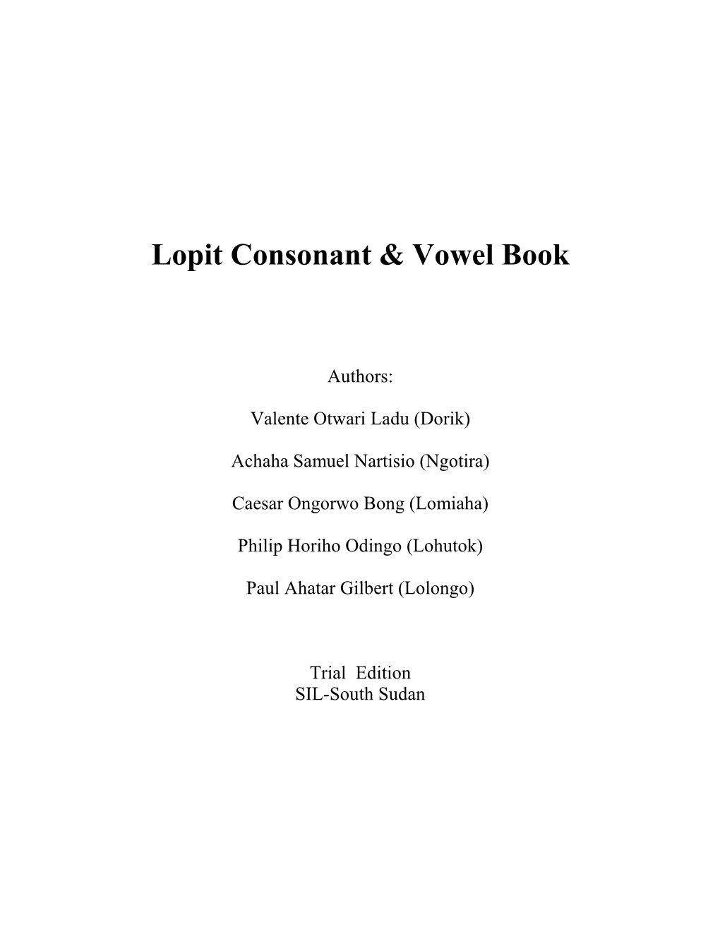 Lopit Consonant & Vowel Book