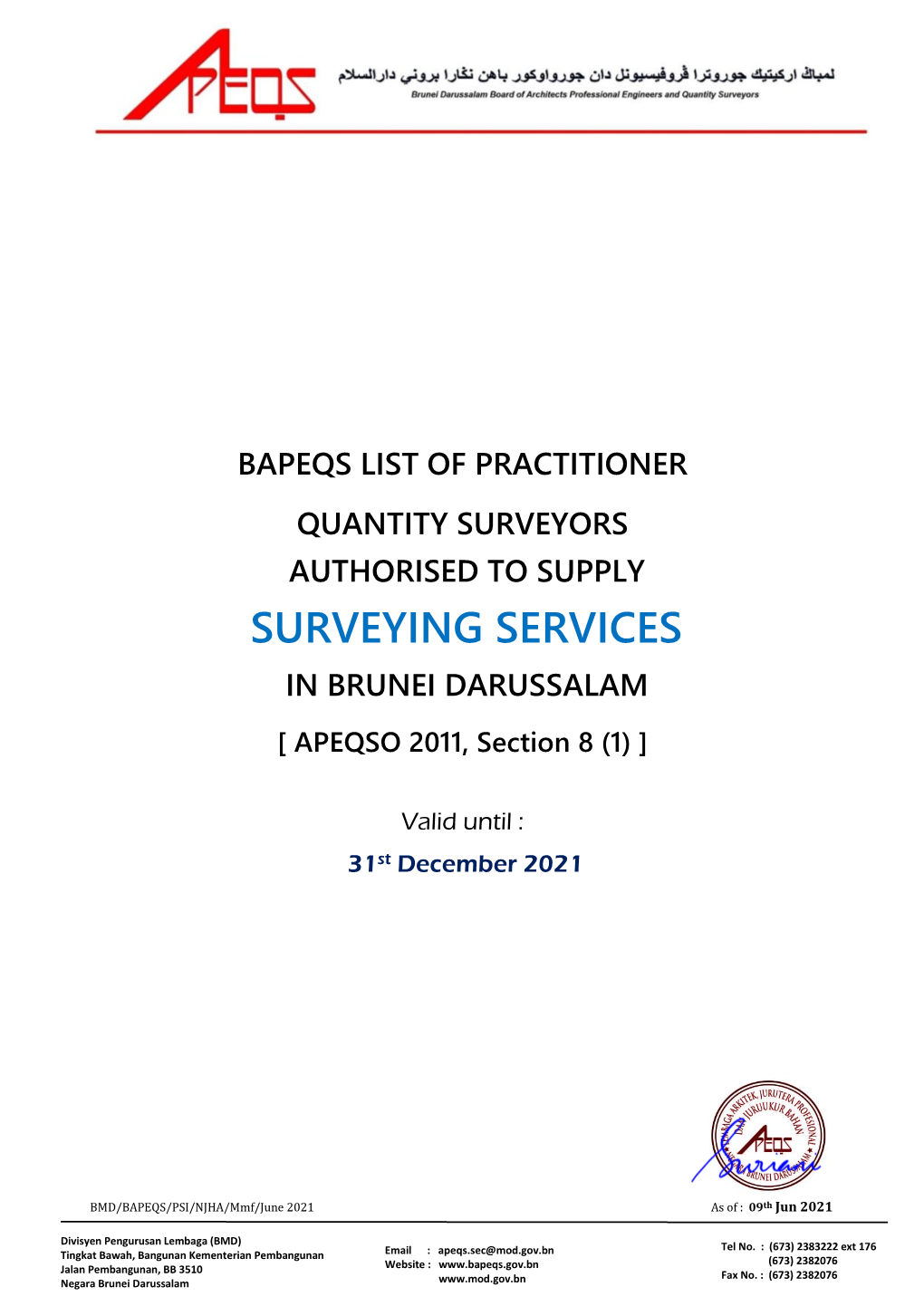 BAPEQS List PC Quantity Surveyor Doc 05-2021 As of 09.06.2021