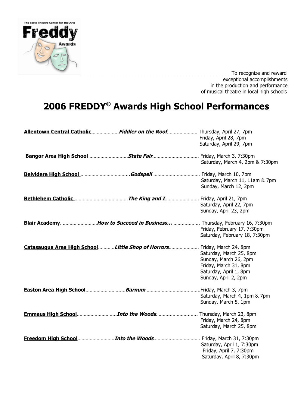 2006 FREDDY© Awards High School Performances