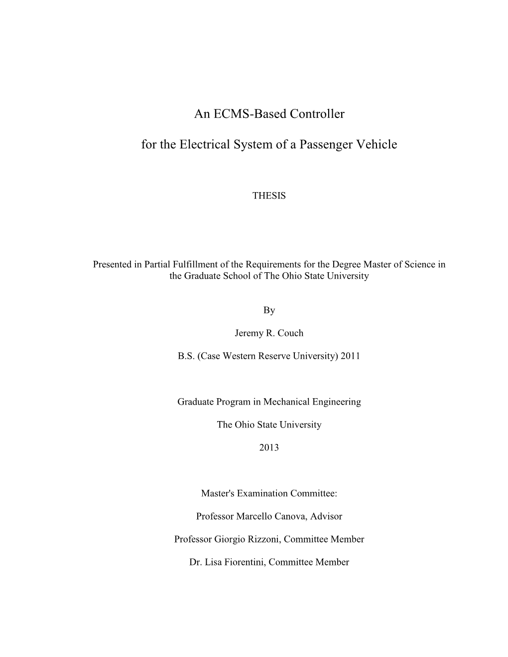 An ECMS-Based Controller for the Electrical System of a Passenger