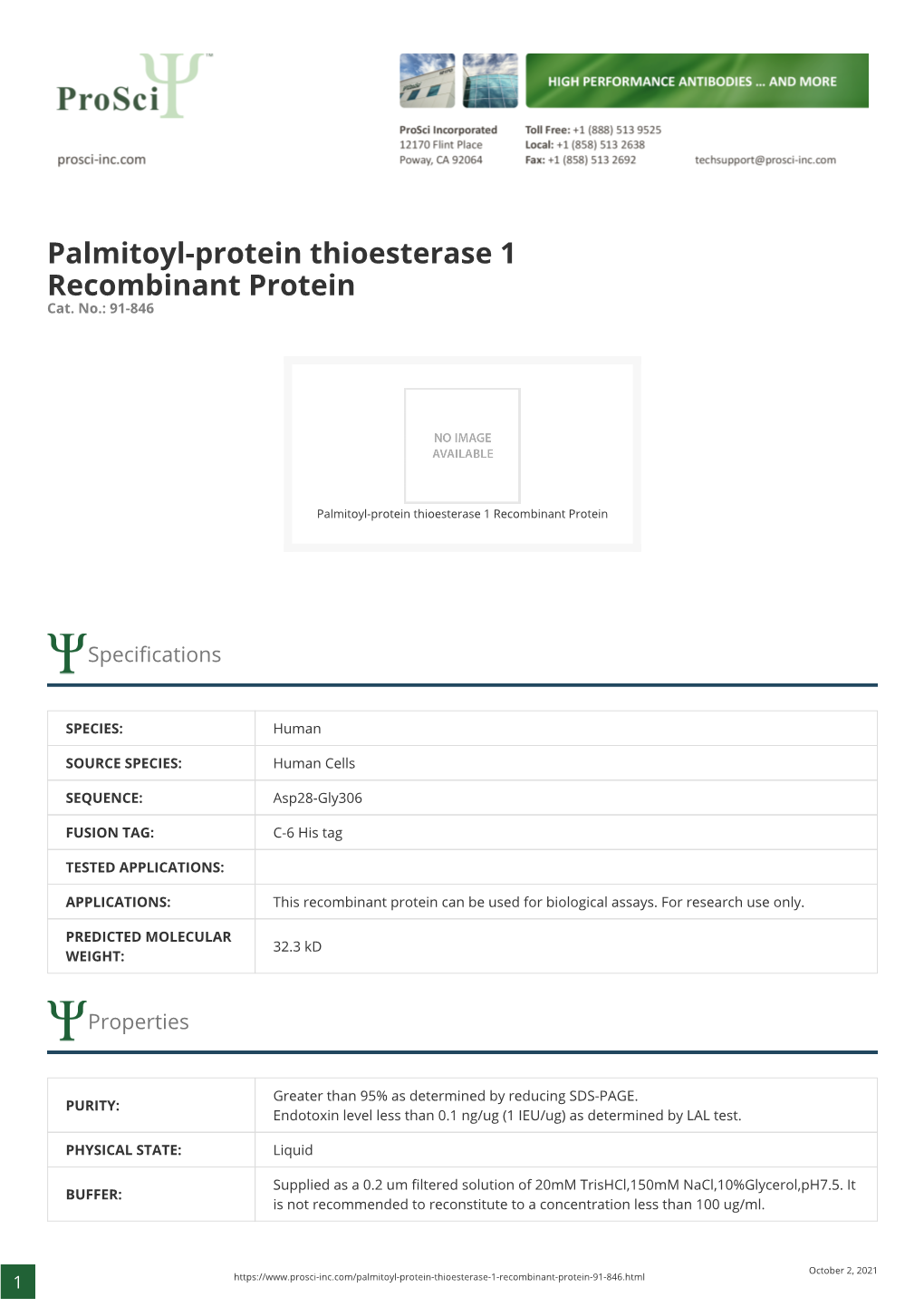 Palmitoyl-Protein Thioesterase 1 Recombinant Protein Cat