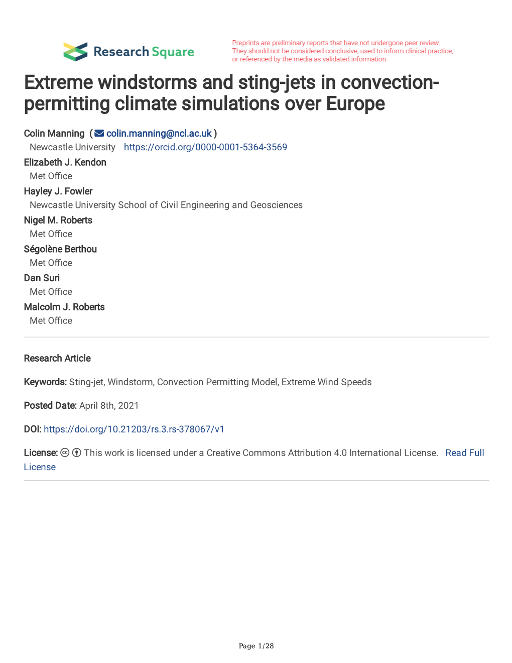 Extreme Windstorms and Sting-Jets in Convection- Permitting Climate Simulations Over Europe