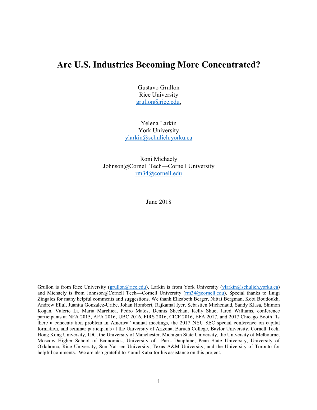 Are U.S. Industries Becoming More Concentrated?