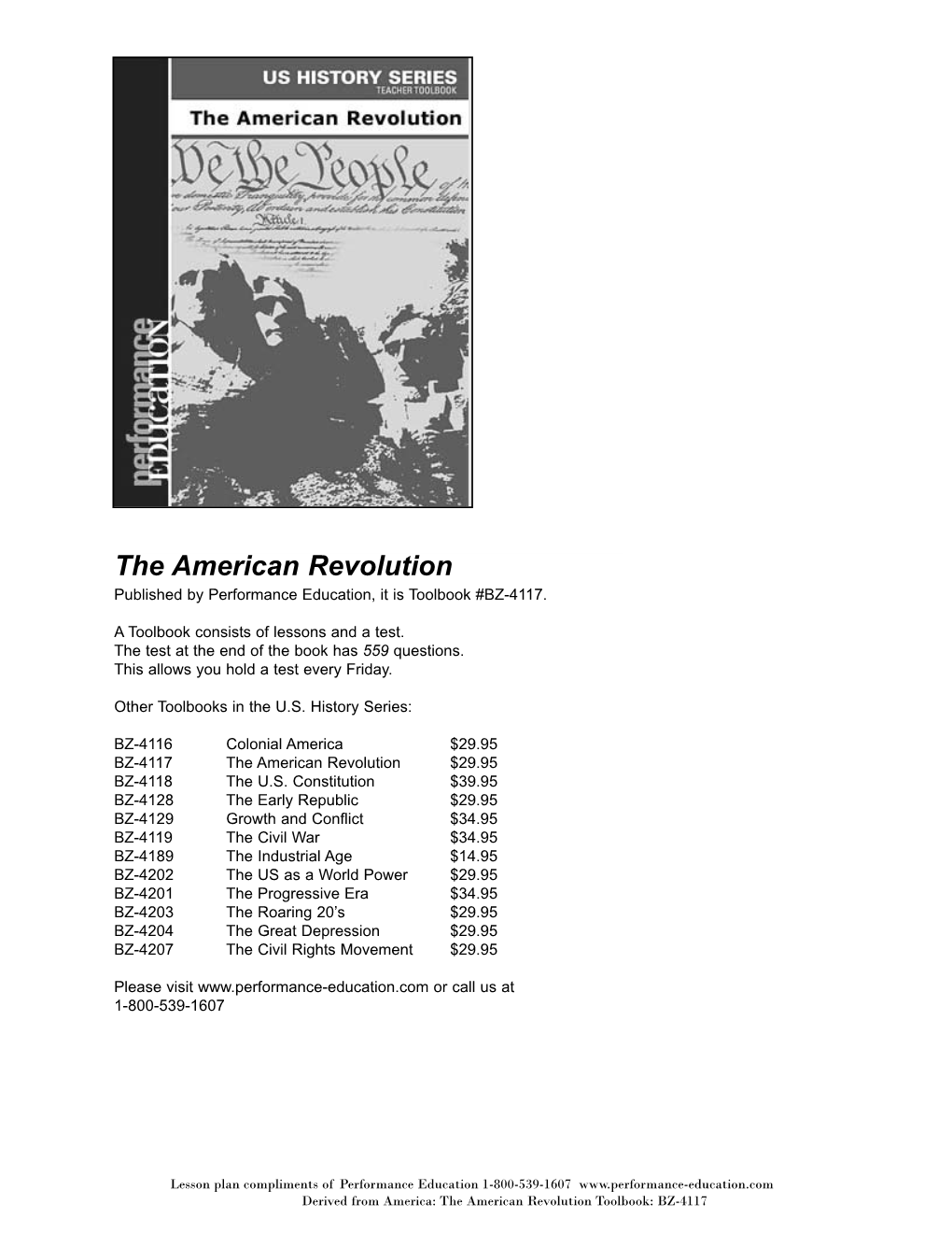 The American Revolution Published by Performance Education, It Is Toolbook #BZ-4117
