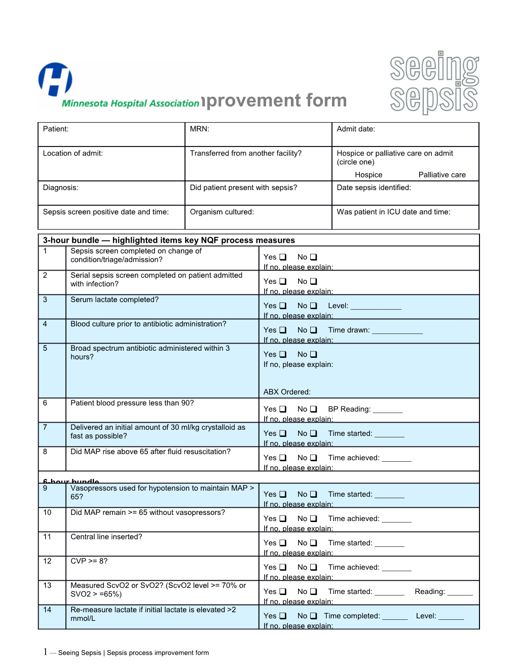 Sepsis Process Improvement Form