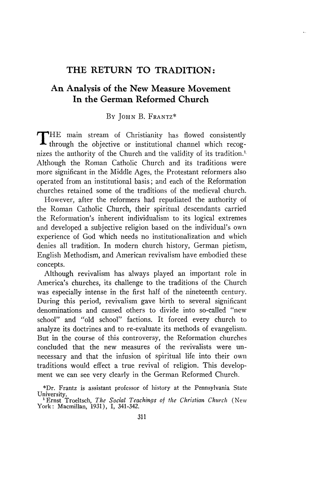 An Analysis of the New Measure Movement in the German Reformed Church