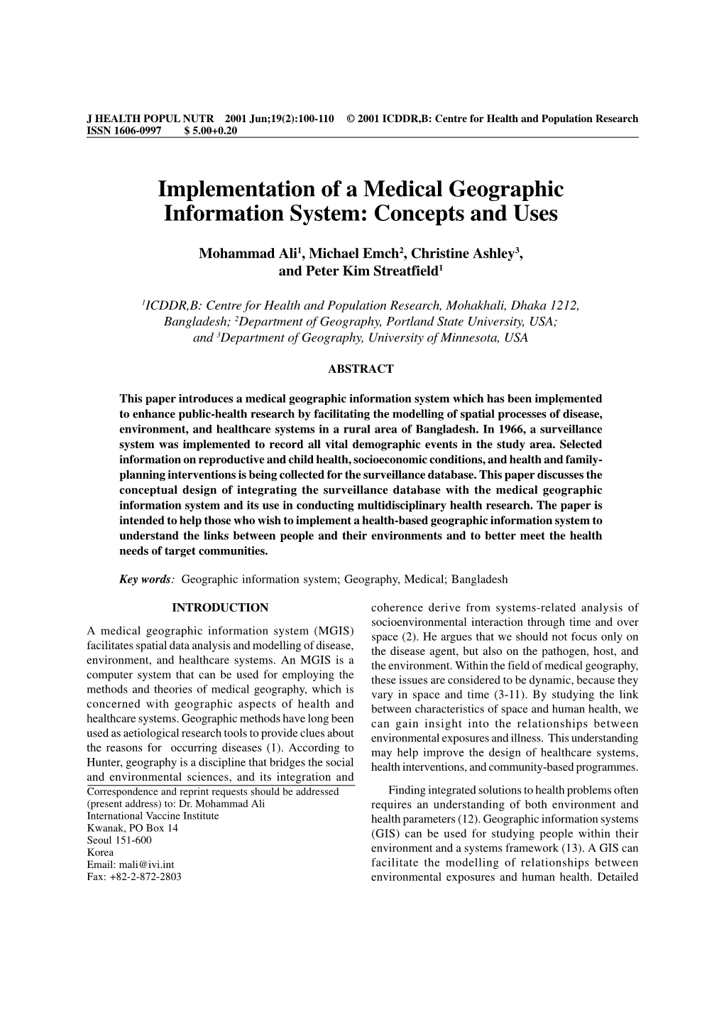 Implementation of a Medical Geographic Information System: Concepts and Uses