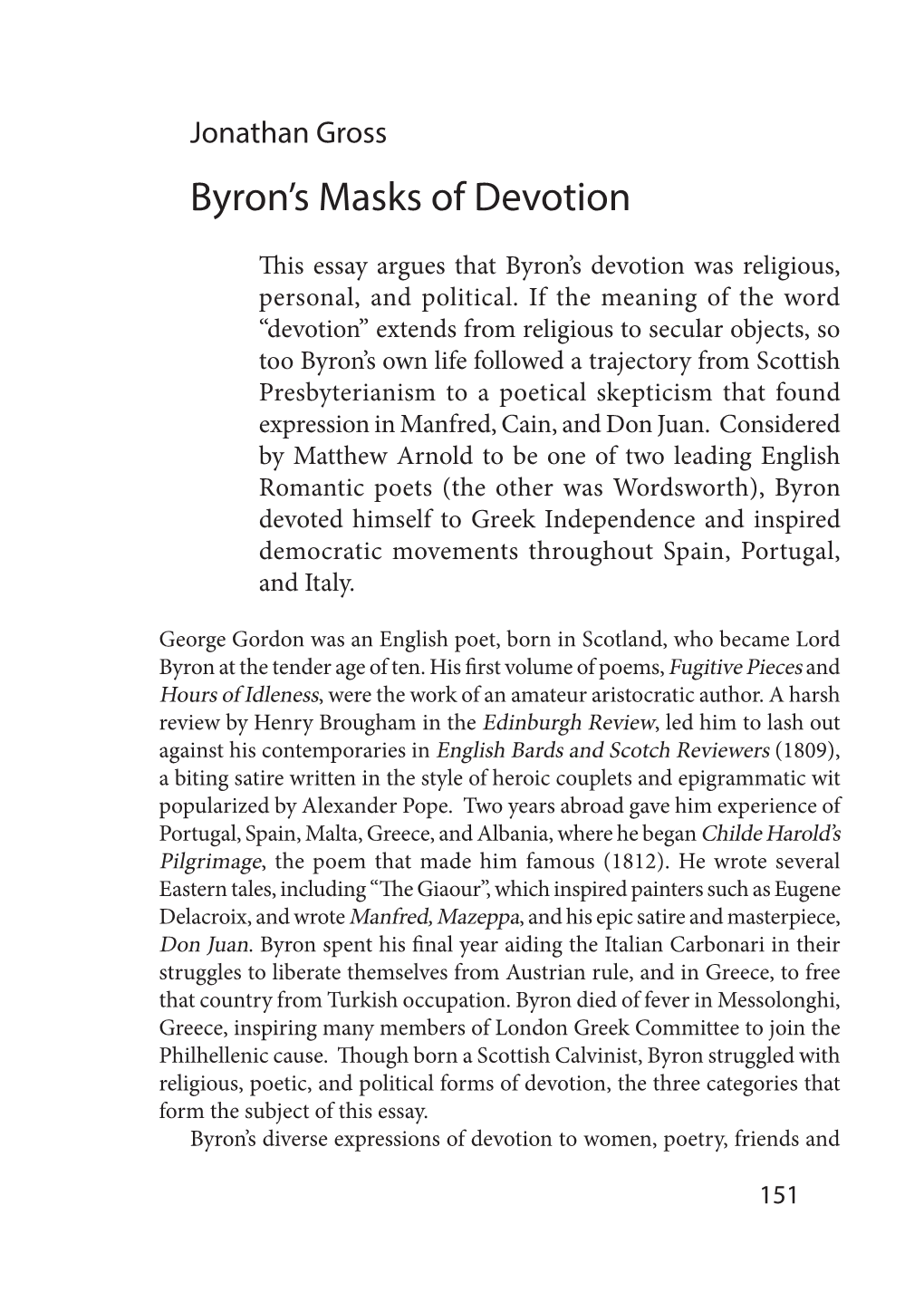 Byron's Masks of Devotion