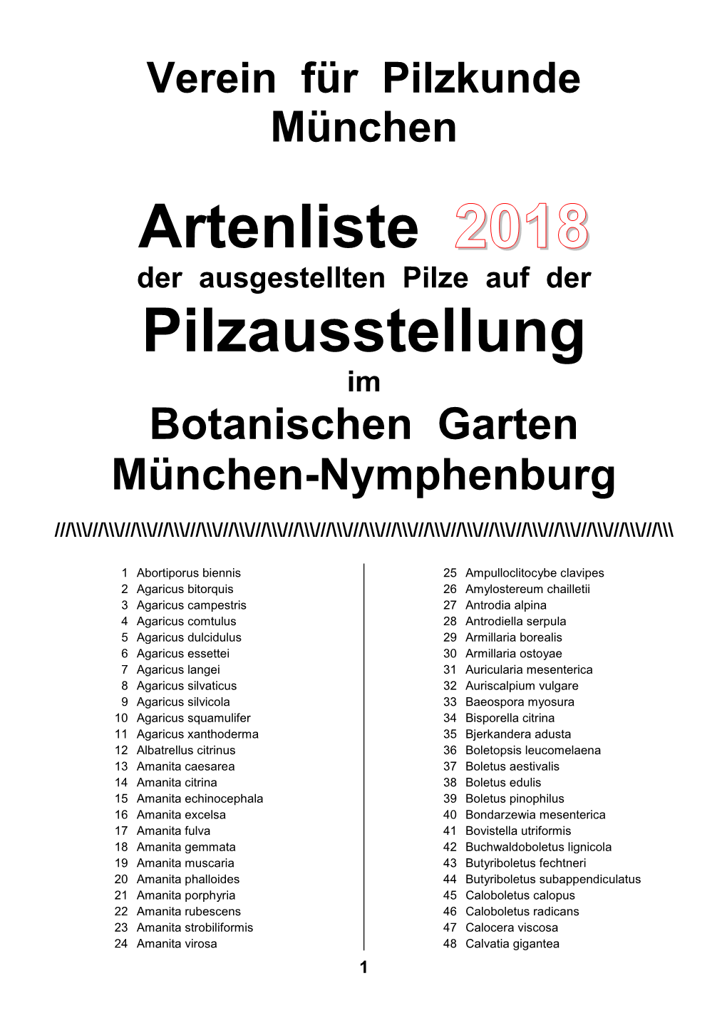 Artenliste 2018 Pilzausstellung