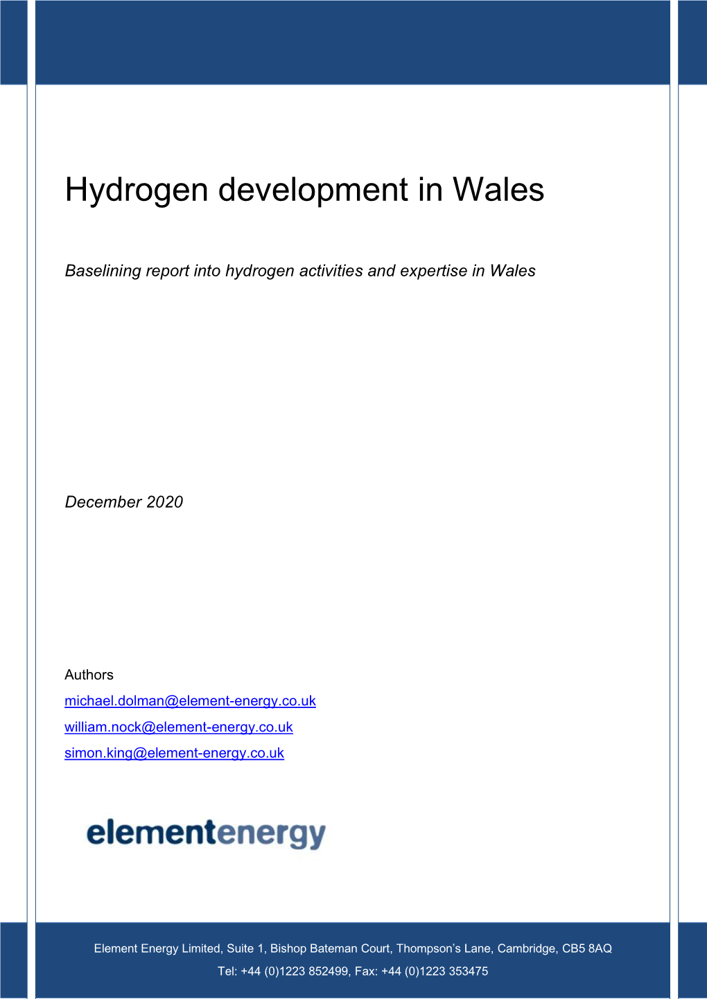 Hydrogen Development in Wales Baselining Report