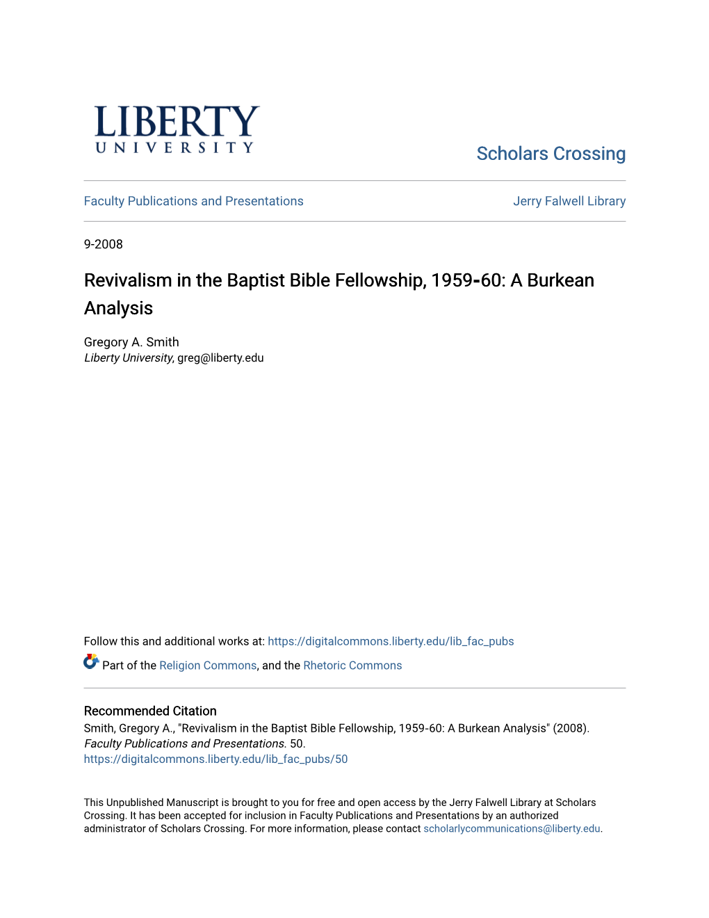 Scholars Crossing Revivalism in the Baptist Bible Fellowship, 1959-60