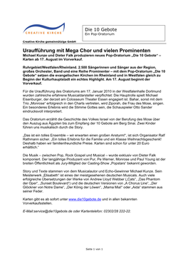 Uraufführung Mit Mega Chor Und Vielen Prominenten Michael Kunze Und Dieter Falk Produzieren Neues Pop-Oratorium „Die 10 Gebote“ – Karten Ab 17