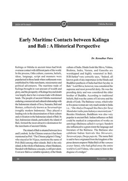Early Maritime Contacts Between Kalinga and Bali : a Historical Perspective