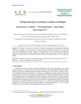 Triterpenoids from Acokanthera Schimperi in Ethiopia