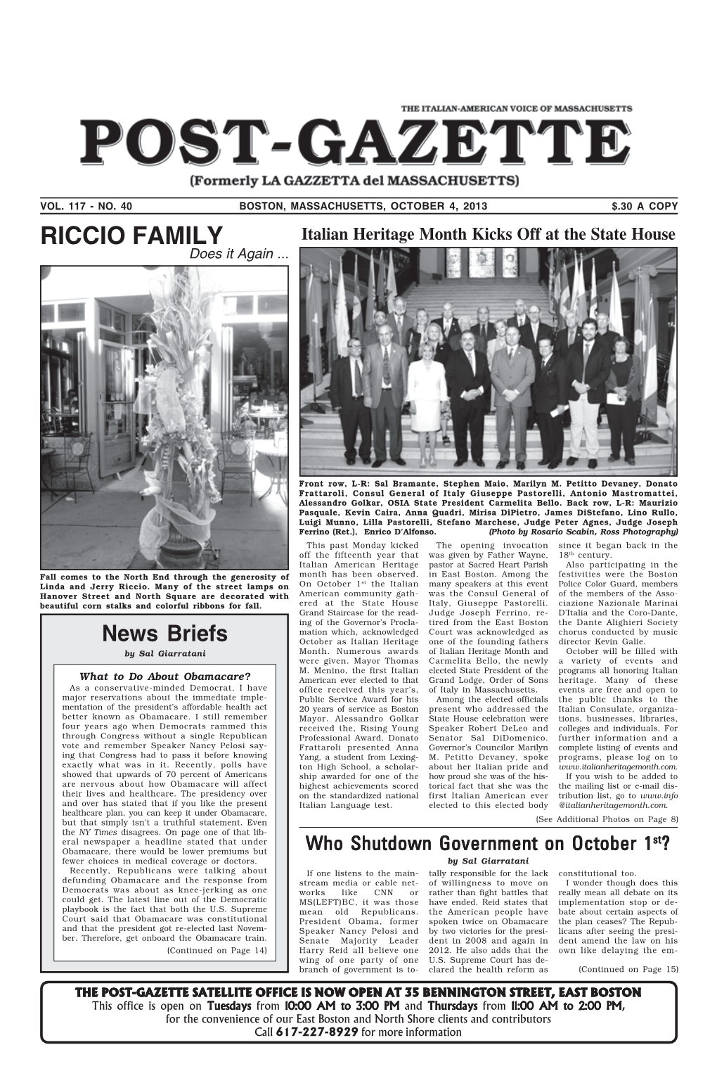 RICCIO FAMILY Italian Heritage Month Kicks Off at the State House Does It Again
