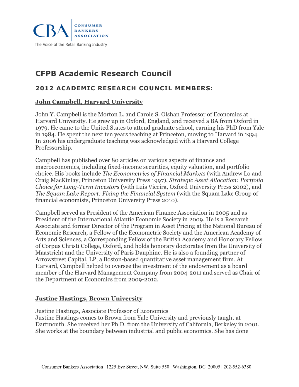 CFPB Academic Research Council