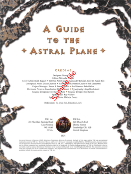 A Guide to the Astral Plane Is a PLANESCAPE™ Sourcebook That Describes the Silver Void