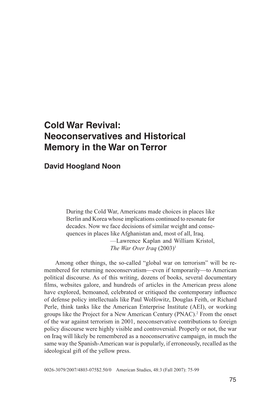 Cold War Revival: Neoconservatives and Historical Memory in the War on Terror
