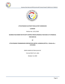 Business Plan Order of UPPTCL for the MYT Control Period FY 2020-21 to FY 2024-25