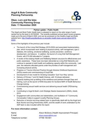 Argyll & Bute Community Planning Partnership Oban, Lorn and The