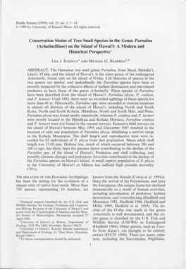 Conservation Status of Tree Snail Species in the Genus Partulina (Achatinellinae) on the Island of Hawai'i: a Modern and Historical Perspective 1