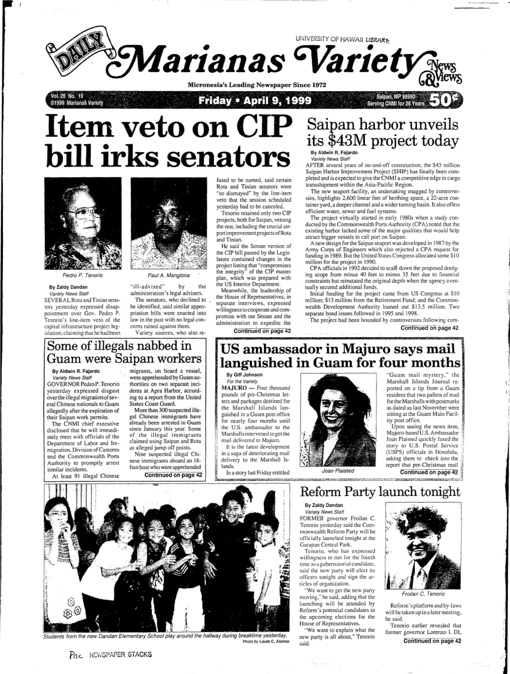 Item. Veto on CIP Bill Irks Senators