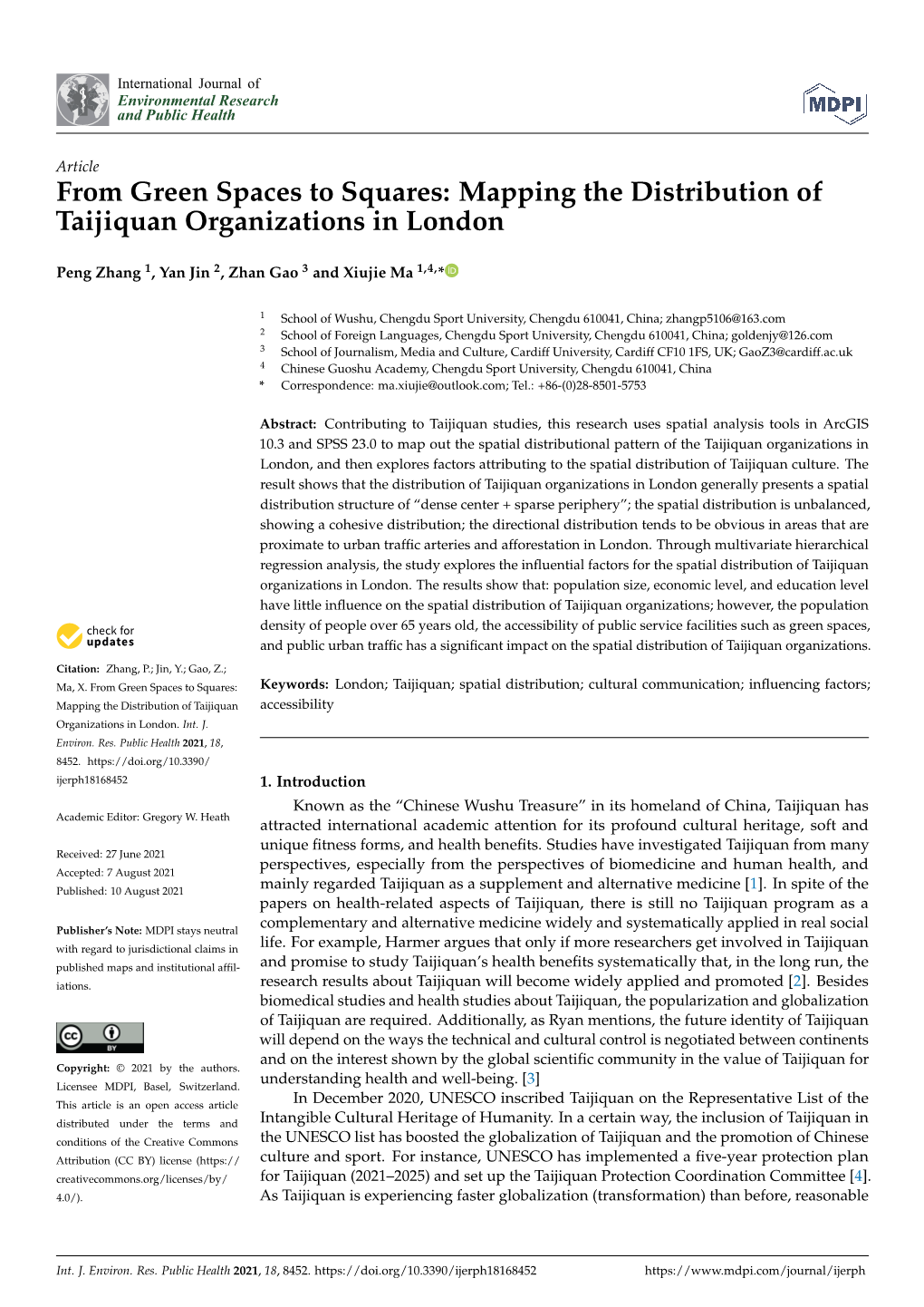 Mapping the Distribution of Taijiquan Organizations in London