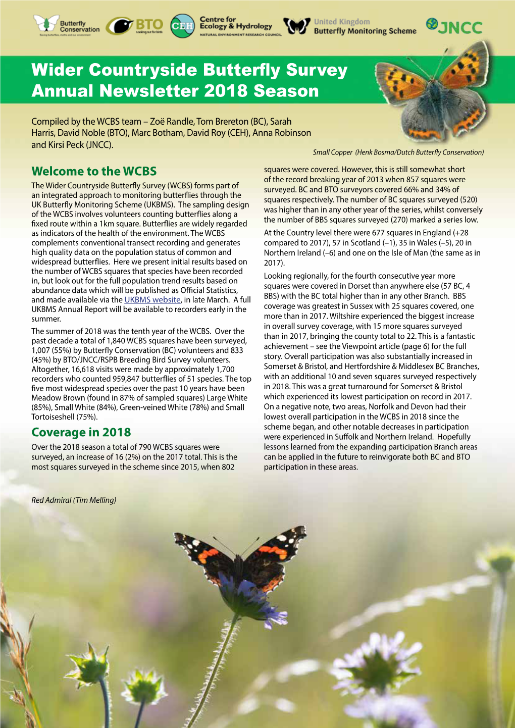 Wider Countryside Butterfly Survey Annual Newsletter 2018 Season