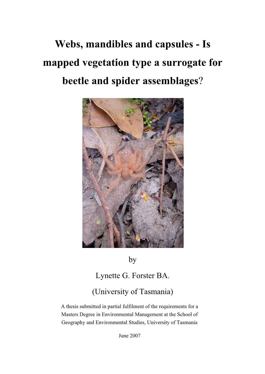 Webs, Mandibles and Capsules - Is Mapped Vegetation Type a Surrogate for Beetle and Spider Assemblages?