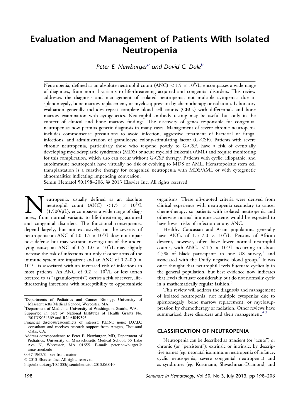 Evaluation and Management of Patients with Isolated Neutropenia